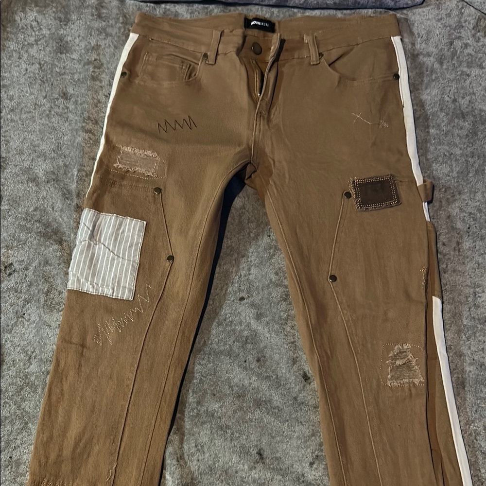 Novamen Brown Cargo Pants with Distressed Patchwork
